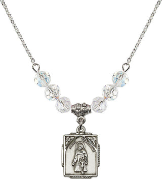 18" Rhodium Plated Necklace with 4mm Crystal Beads featuring a Sterling Silver Saint Peregrine Medal. Engraved Catholic Saint Jewelry