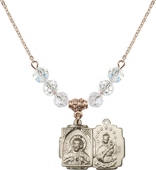 18" Hamilton Gold Plated Necklace with 4mm Crystal Beads featuring a 14kt Gold Filled Scapular Medal.