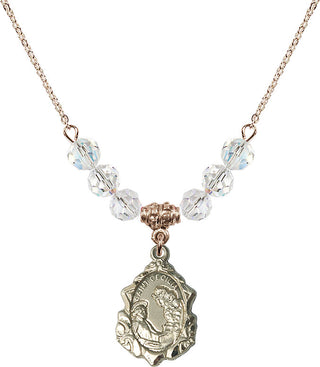 18" Hamilton Gold Plated Necklace with 4mm Crystal Beads featuring a 14kt Gold Filled Saint Cecilia Medal. Engraved Catholic Saint Jewelry