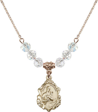 18" Hamilton Gold Plated Necklace with 4mm Crystal Beads featuring a 14kt Gold Filled Saint Gerard Medal. Engraved Catholic Saint Jewelry