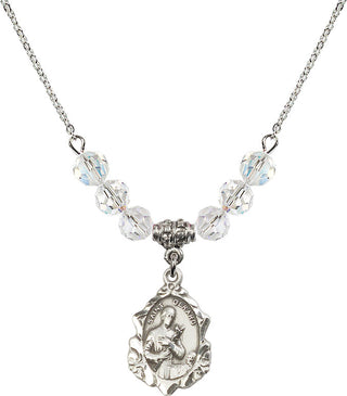 18" Rhodium Plated Necklace with 4mm Crystal Beads featuring a Sterling Silver Saint Gerard Medal. Engraved Catholic Saint Jewelry