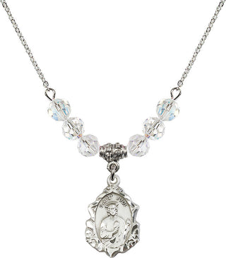 18" Rhodium Plated Necklace with 4mm Crystal Beads featuring a Sterling Silver Saint Jude Medal. Engraved Catholic Saint Jewelry
