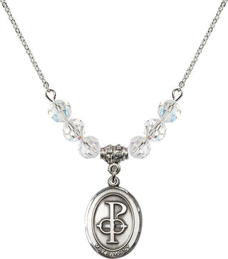 18" Rhodium Plated Necklace with 4mm Crystal Beads featuring a Sterling Silver Matrimony Medal.