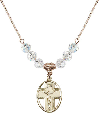 18" Hamilton Gold Plated Necklace with 4mm Crystal Beads featuring a 14kt Gold Filled Crucifix Medal.