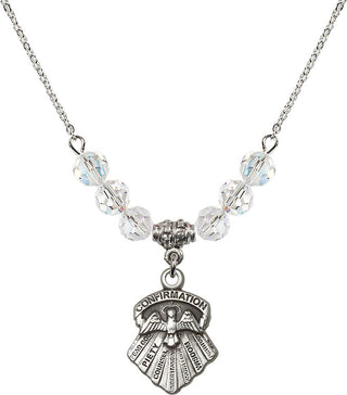 18" Rhodium Plated Necklace with 4mm Crystal Beads featuring a Sterling Silver Seven Gifts Medal.