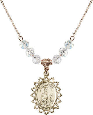 18" Hamilton Gold Plated Necklace with 4mm Crystal Beads featuring a 14kt Gold Filled Saint Jude Medal.