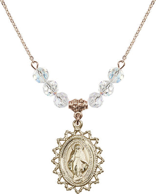 18" Hamilton Gold Plated Necklace with 4mm Crystal Beads featuring a 14kt Gold Filled Miraculous Medal.