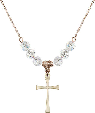 18" Hamilton Gold Plated Necklace with 4mm Crystal Beads featuring a 14kt Gold Filled Maltese Cross Medal.