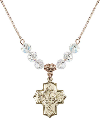 18" Hamilton Gold Plated Necklace with 4mm Crystal Beads featuring a 14kt Gold Filled 5-Way Medal.