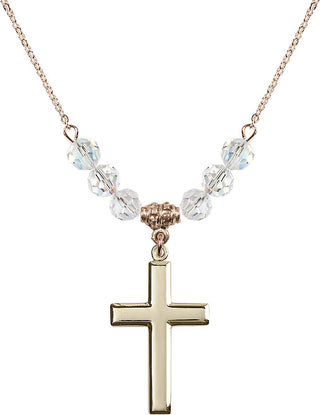 18" Hamilton Gold Plated Necklace with 4mm Crystal Beads featuring a 14kt Gold Filled Cross Medal.