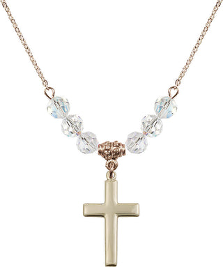 18" Hamilton Gold Plated Necklace with 4mm Crystal Beads featuring a 14kt Gold Filled Cross Medal.