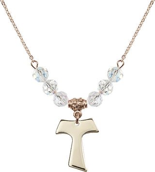 18" Hamilton Gold Plated Necklace with 4mm Crystal Beads featuring a 14kt Gold Filled Tau Cross Medal.