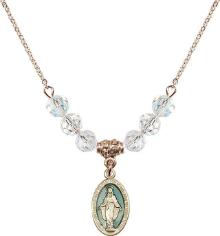 18" Hamilton Gold Plated Necklace with 4mm Crystal Beads featuring a 14kt Gold Filled Miraculous Medal.