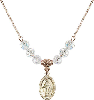 18" Hamilton Gold Plated Necklace with 4mm Crystal Beads featuring a 14kt Gold Filled Miraculous Medal.