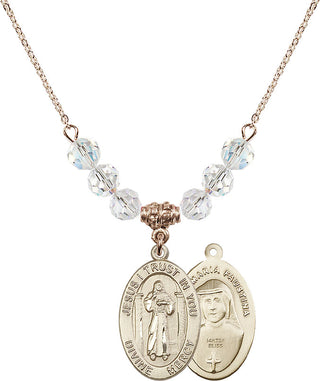 18" Hamilton Gold Plated Necklace with 4mm Crystal Beads featuring a 14kt Gold Filled Divine Mercy Medal.