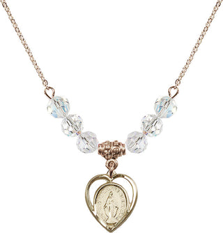 18" Hamilton Gold Plated Necklace with 4mm Crystal Beads featuring a 14kt Gold Filled Miraculous Medal.