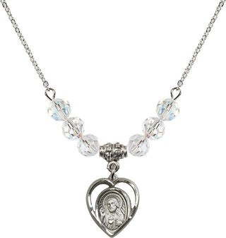18" Rhodium Plated Necklace with 4mm Crystal Beads featuring a Sterling Silver Scapular Medal.