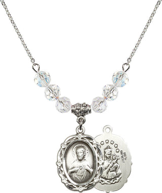 18" Rhodium Plated Necklace with 4mm Crystal Beads featuring a Sterling Silver Scapular Medal.