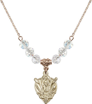 18" Hamilton Gold Plated Necklace with 4mm Crystal Beads featuring a 14kt Gold Filled Communion Medal.