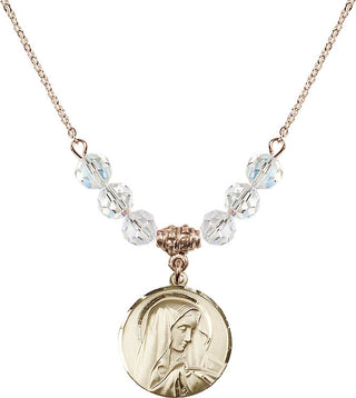 18" Hamilton Gold Plated Necklace with 4mm Crystal Beads featuring a 14kt Gold Filled Sorrowful Mother Medal.