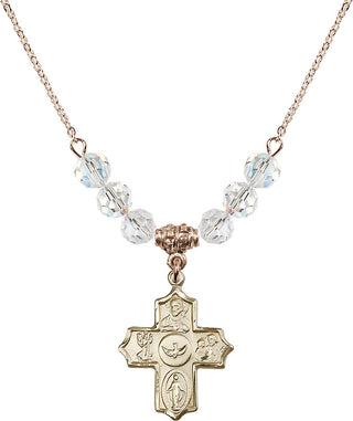 18" Hamilton Gold Plated Necklace with 4mm Crystal Beads featuring a 14kt Gold Filled 5-Way Medal.