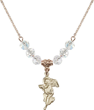 18" Hamilton Gold Plated Necklace with 4mm Crystal Beads featuring a 14kt Gold Filled Guardian Angel Medal.