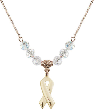 18" Hamilton Gold Plated Necklace with 4mm Crystal Beads featuring a 14kt Gold Filled Cancer Awareness Medal.