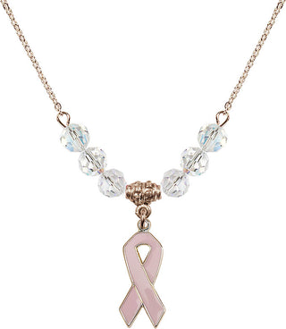 18" Hamilton Gold Plated Necklace with 4mm Crystal Beads featuring a 14kt Gold Filled Cancer Awareness Medal.
