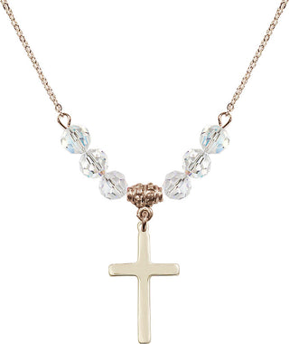 18" Hamilton Gold Plated Necklace with 4mm Crystal Beads featuring a 14kt Gold Filled Cross Medal.