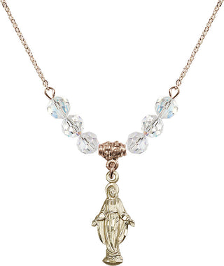 18" Hamilton Gold Plated Necklace with 4mm Crystal Beads featuring a 14kt Gold Filled Miraculous Medal.