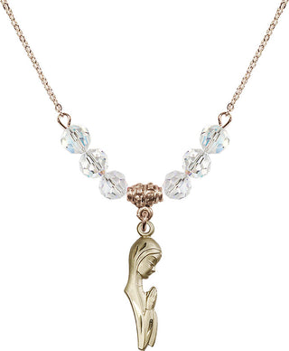 18" Hamilton Gold Plated Necklace with 4mm Crystal Beads featuring a 14kt Gold Filled Madonna Medal.