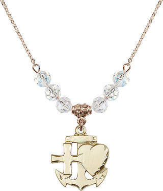 18" Hamilton Gold Plated Necklace with 4mm Crystal Beads featuring a 14kt Gold Filled Faith, Hope & Charity Medal.