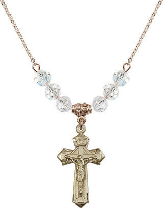 18" Hamilton Gold Plated Necklace with 4mm Crystal Beads featuring a 14kt Gold Filled Crucifix Medal.