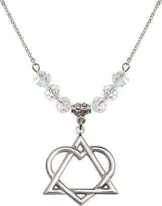 18" Rhodium Plated Necklace with 4mm Crystal Beads featuring a Sterling Silver Adoption Heart Medal.