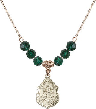 18" Hamilton Gold Plated Necklace with 4mm Emerald Crystal Beads featuring a 14kt Gold Filled Saint Joseph Medal. Engraved Catholic Saint Jewelry