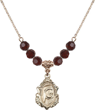 18" Hamilton Gold Plated Necklace with 4mm Garnet Crystal Beads featuring a 14kt Gold Filled Saint Teresa of Calcutta Medal.