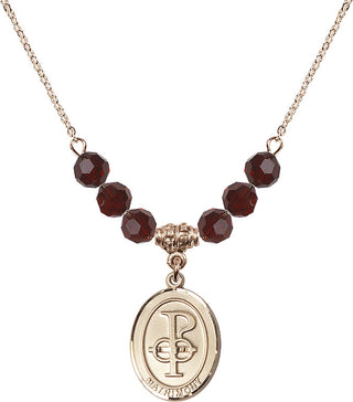 18" Hamilton Gold Plated Necklace with 4mm Garnet Crystal Beads featuring a 14kt Gold Filled Matrimony Medal.