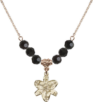 18" Hamilton Gold Plated Necklace with 4mm Jet Crystal Beads featuring a 14kt Gold Filled Chastity Medal.