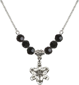 18" Rhodium Plated Necklace with 4mm Jet Crystal Beads featuring a Sterling Silver Chastity Medal.