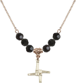 18" Hamilton Gold Plated Necklace with 4mm Jet Crystal Beads featuring a 14kt Gold Filled Saint Brigid Cross Medal.