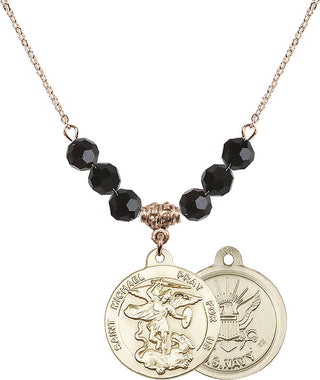 18" Hamilton Gold Plated Necklace with 4mm Jet Crystal Beads featuring a 14kt Gold Filled Saint Michael / Navy Medal.