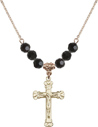 18" Hamilton Gold Plated Necklace with 4mm Jet Crystal Beads featuring a 14kt Gold Filled Crucifix Medal.
