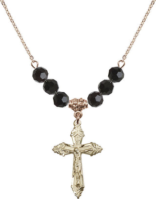 18" Hamilton Gold Plated Necklace with 4mm Jet Crystal Beads featuring a 14kt Gold Filled Crucifix Medal.