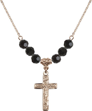 18" Hamilton Gold Plated Necklace with 4mm Jet Crystal Beads featuring a 14kt Gold Filled Crucifix Medal.