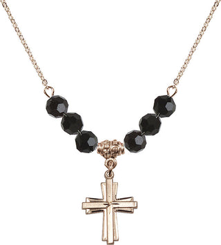 18" Hamilton Gold Plated Necklace with 4mm Jet Crystal Beads featuring a 14kt Gold Filled Cross Medal.