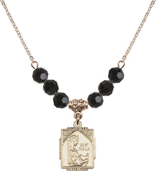 18" Hamilton Gold Plated Necklace with 4mm Jet Crystal Beads featuring a 14kt Gold Filled Saint Cecilia Medal. Engraved Catholic Saint Jewelry