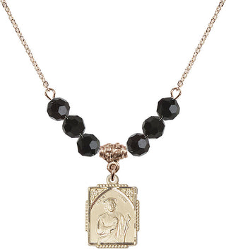18" Hamilton Gold Plated Necklace with 4mm Jet Crystal Beads featuring a 14kt Gold Filled Saint Jude Medal. Engraved Catholic Saint Jewelry