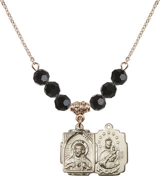 18" Hamilton Gold Plated Necklace with 4mm Jet Crystal Beads featuring a 14kt Gold Filled Scapular Medal.