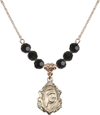 18" Hamilton Gold Plated Necklace with 4mm Jet Crystal Beads featuring a 14kt Gold Filled Saint Teresa of Calcutta Medal.