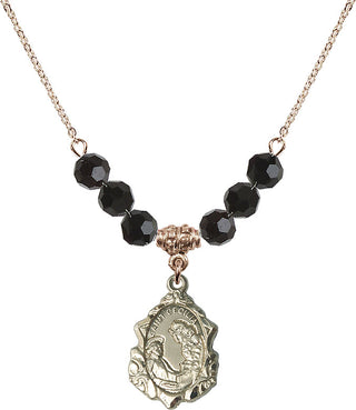 18" Hamilton Gold Plated Necklace with 4mm Jet Crystal Beads featuring a 14kt Gold Filled Saint Cecilia Medal. Engraved Catholic Saint Jewelry